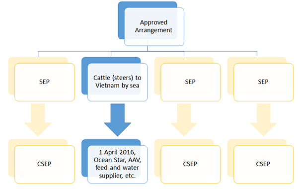This diagram is a visual representation of the relationship between the approved arrangement, standard export plan and consignment specific expo