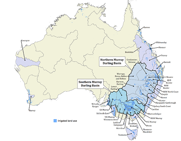 Map 1 shows Australian water sytems with water allocation trade activity in 2015-16.