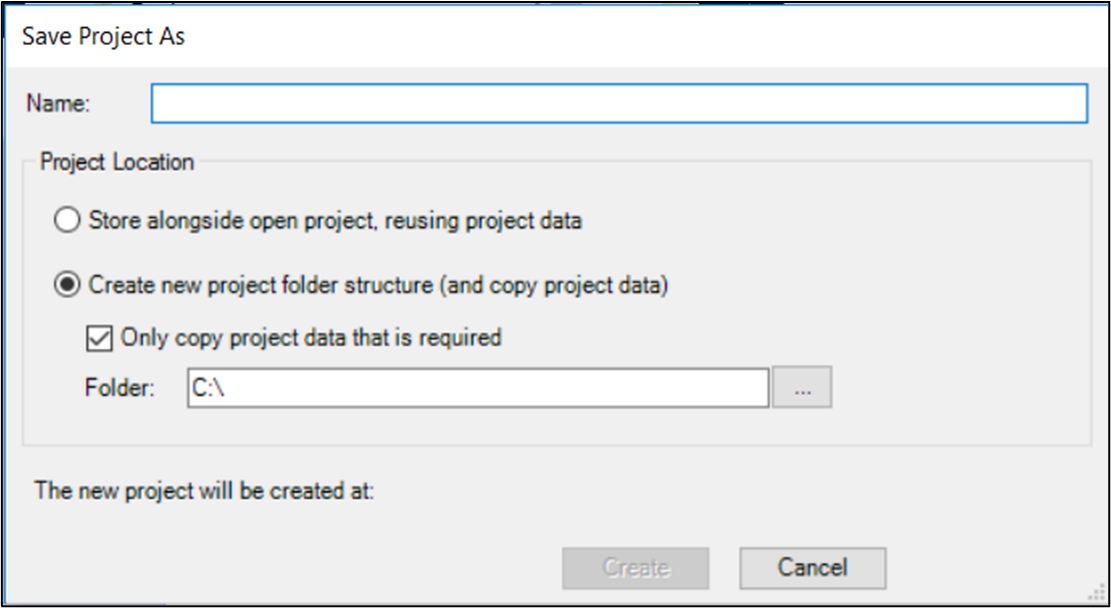 Save as popup window showing options to store alongside or create new