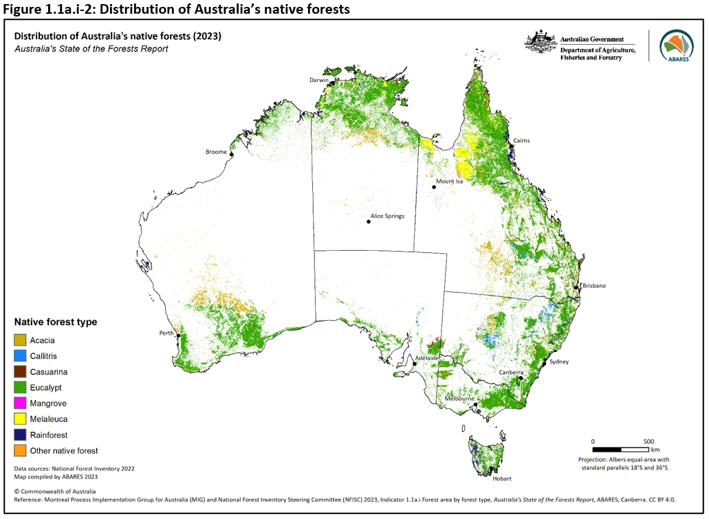 1.1a.i Forest area by forest type (2023) - DAFF