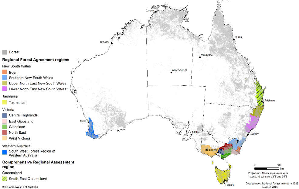Map of Regional Forest Agreement regions