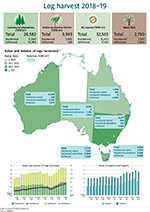 Australian Forest and Wood Production Statistics: log harvest March and June quarters 2020 infographic