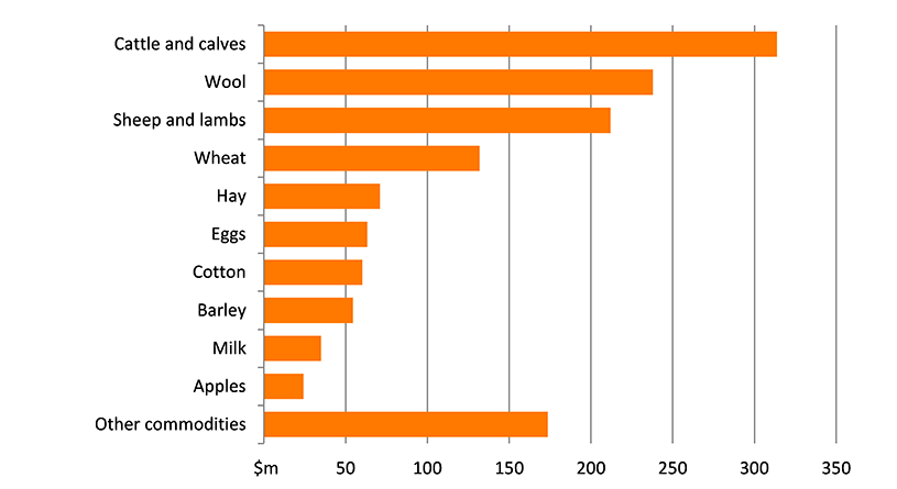 Shows the gross value of agricultural production in the Central West region in millions of dollars. The figure is discussed in the previous two paragraphs.