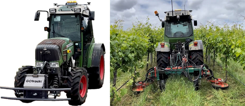 Tractor with GOtrack autonomy-kit and Clemens under-vine mowers