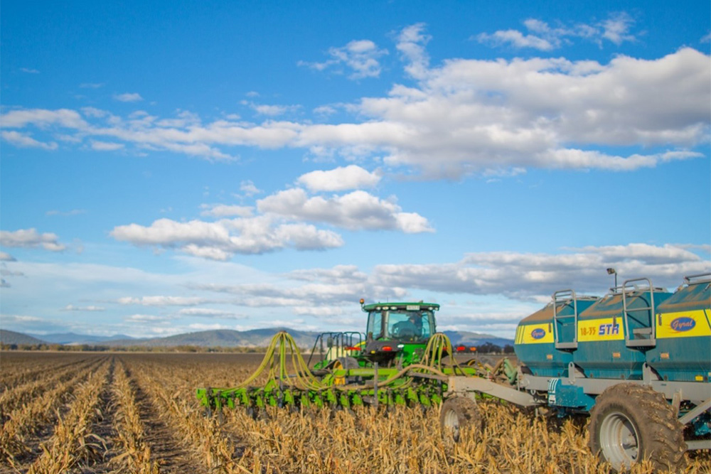 a harvester in a field
