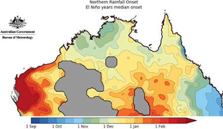 During El Niño years, the onset date tends to be later than normal, while during La Niña years, the northern rainfall onset tends to be earlier than usual.