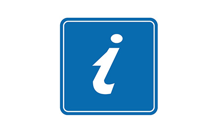 Dark blue square with a white "i" in the centre