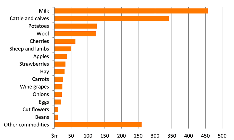 Shows the gross value of agricultural production in the region in millions of dollars. The figure is discussed in the previous two paragraphs.
