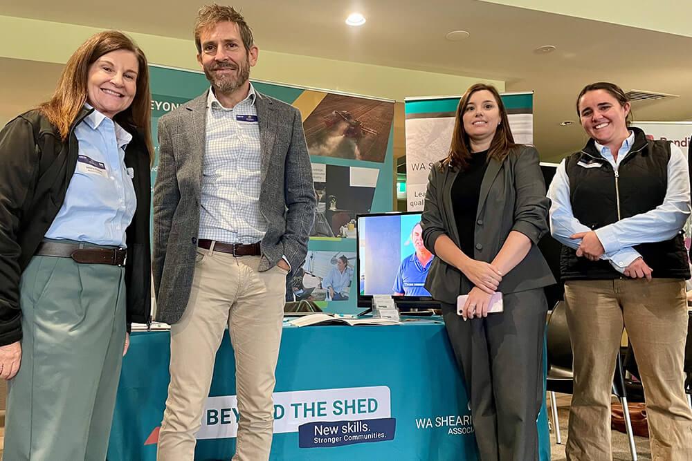 Chris Rodwell at the Wheatbelt Futures Forum with Workforce Australia and WA Shearing Industry Association’s Beyond the Shed team (left to right) Valerie Pretzel, Chris Rodwell, Chloe Jones and Tiffany Davey.