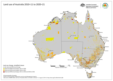 Click to view the map of simplified Land use of Australia change between 2010-11, 2015-16 and 2020-21